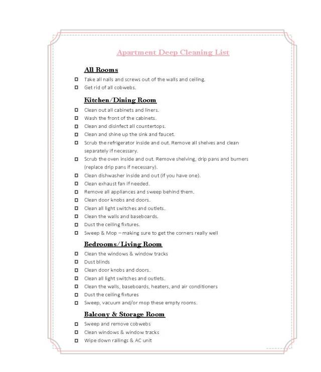 Apt Deep Cleaning List
